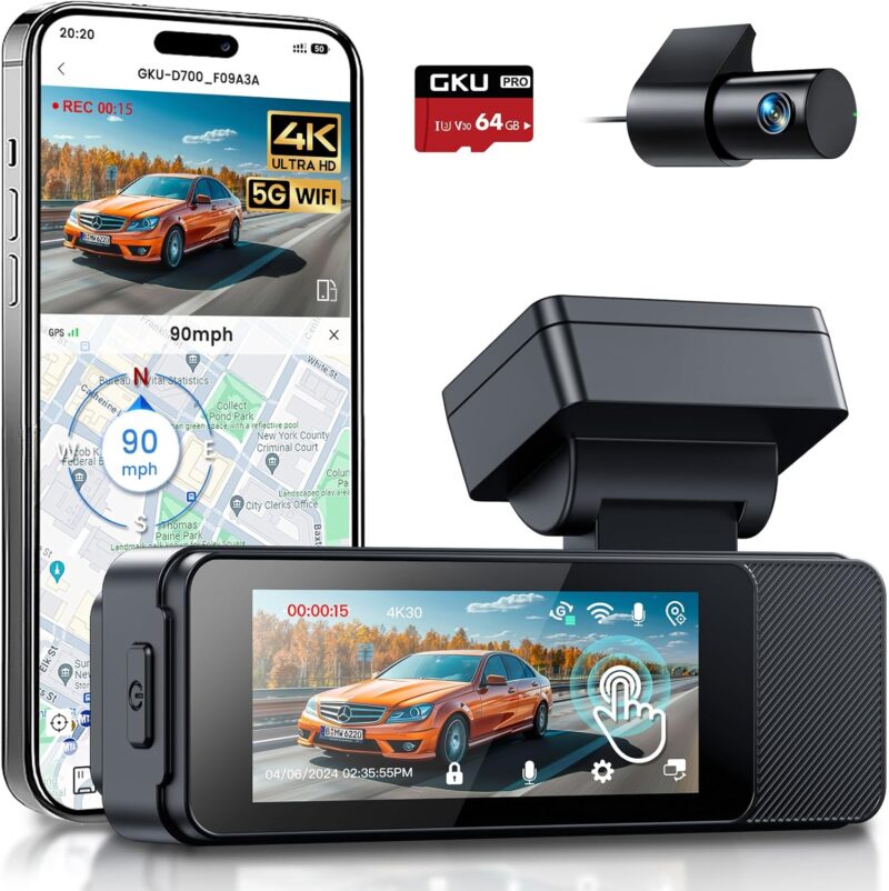 Видеорегистратор GKU D700 4K + 2.5K GPS WDR WiFi Dash Cam 64GB SD