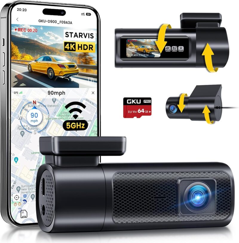Видеорегистратор GKU D900 4K + 2.5K GPS WDR WiFi Dash Cam 64GB SD