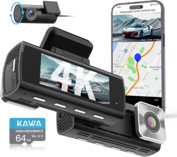 Видеорегистратор KAWA D10 AI-ISP GPS 4K + 1080P WDR WiFi Dash Cam 64GB SD