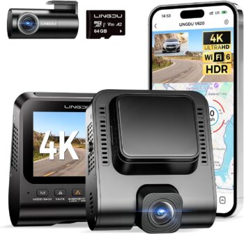 Видеорегистратор LINGDU V620 4K + 1080P GPS WDR WiFi Dash Cam 64GB SD