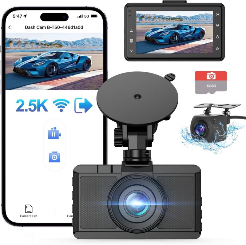 Видеорегистратор Topabol 2.5K + 1080P WiFi Dash Cam 64GB SD