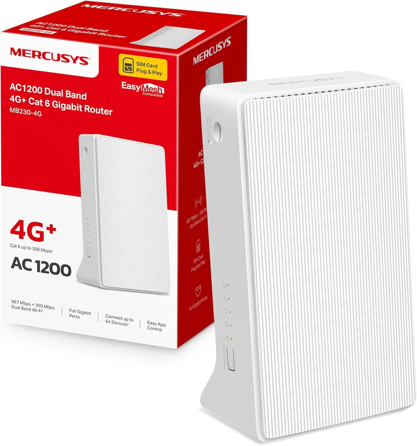 4G LTE Рутер Mercusys MB230-4G WLAN Cat6 + AC1200 Mbps 4G LTE Router