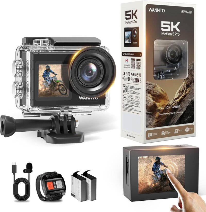 Екшън камера WANNTO Motion 5 Pro Action Camera 5K60FPS 24MP WiFi IPX8 2 x 1350mAh