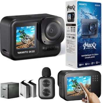 Екшън камера WANNTO Motion Max Action Camera 5K60FPS 30MP WiFi IPX8 2 x 1350mAh
