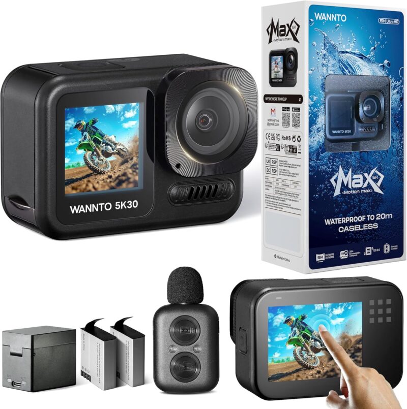 Екшън камера WANNTO Motion Max Action Camera 5K60FPS 30MP WiFi IPX8 2 x 1350mAh