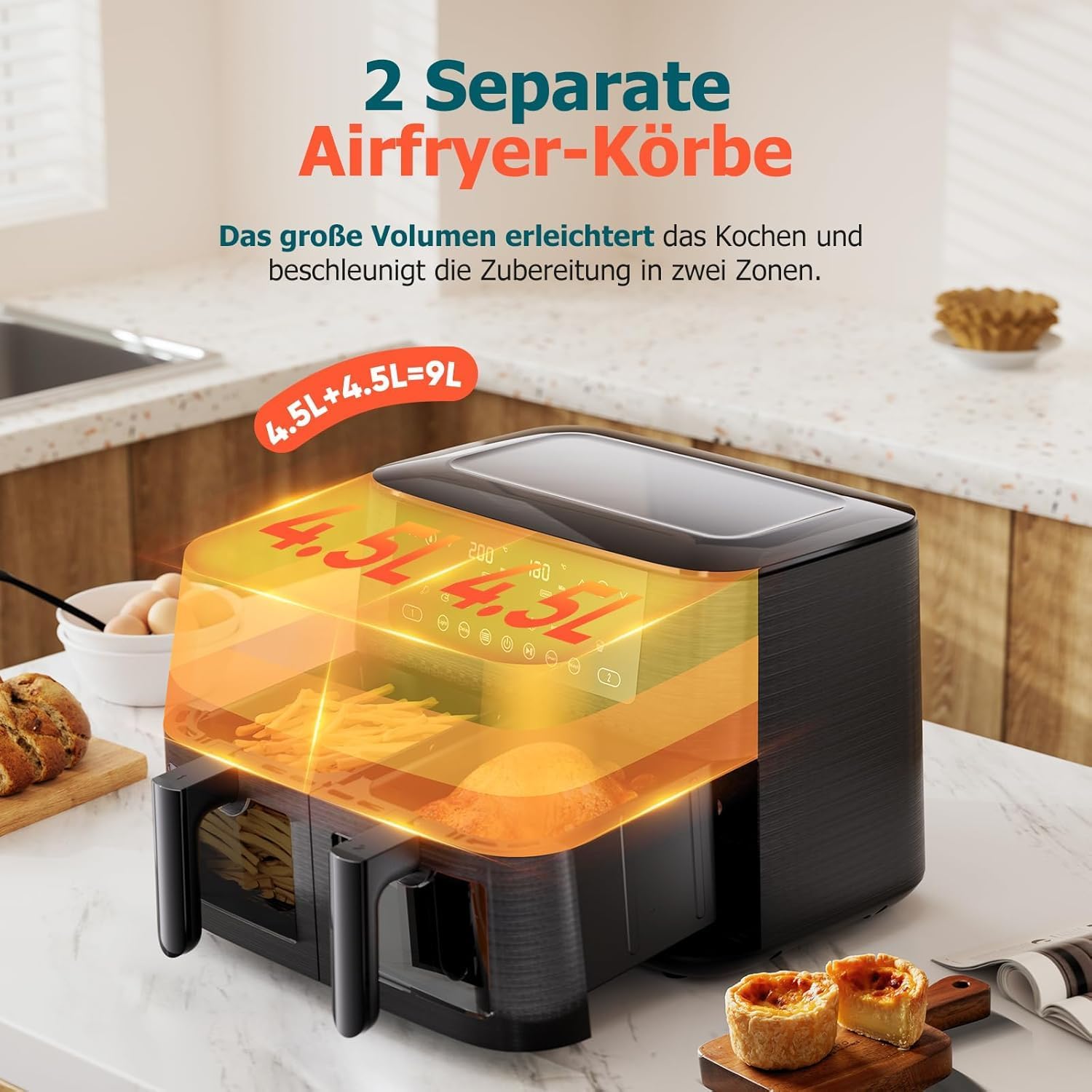 Еър Фрайър CookWise AF2-40D06 Dual Zone Hot Air Fryer 9L XL - Image 2