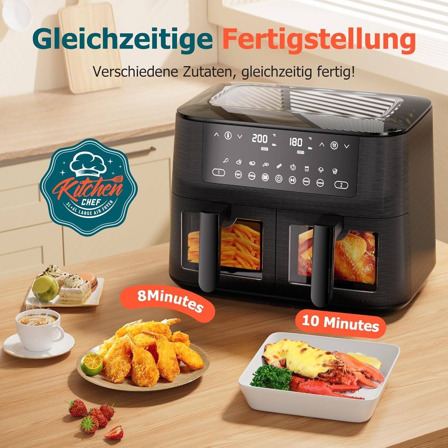 Еър Фрайър CookWise AF2-40D06 Dual Zone Hot Air Fryer 9L XL - Image 6