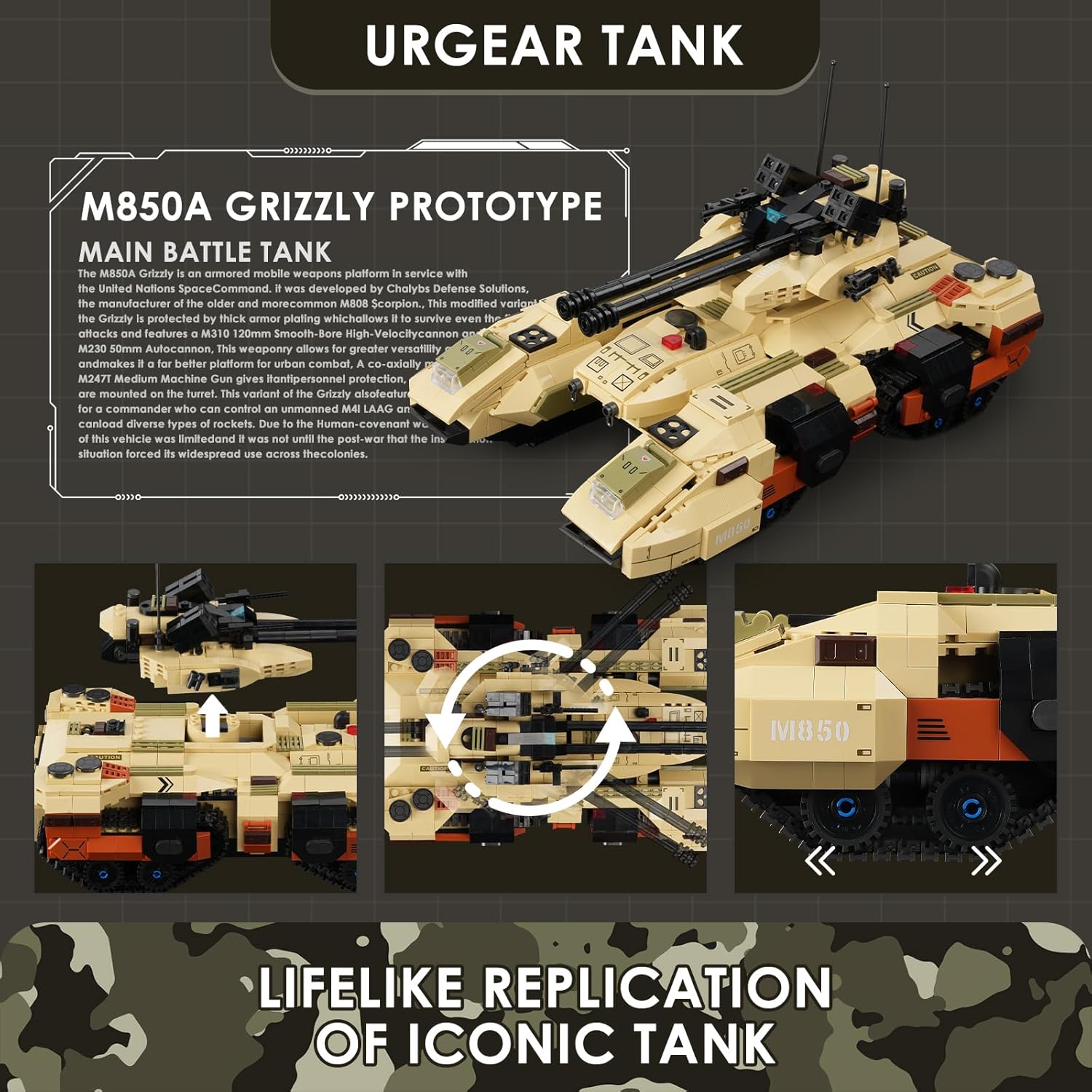 Конструктор URGEAR Боен танк Гризли с дистанционно управление - Image 4