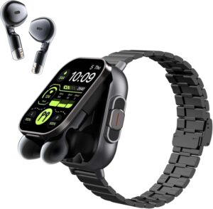 Смарт часовник с безжични слушалки Denash 2.01 Inch 2 в 1 IP67 Waterproof Black