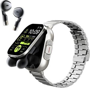Смарт часовник с безжични слушалки Denash 2.01 Inch 2 в 1 IP67 Waterproof Silver