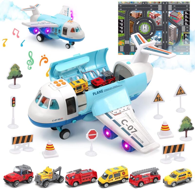 CUTE STONE – Играчка самолет с звук и светлина с мини колички