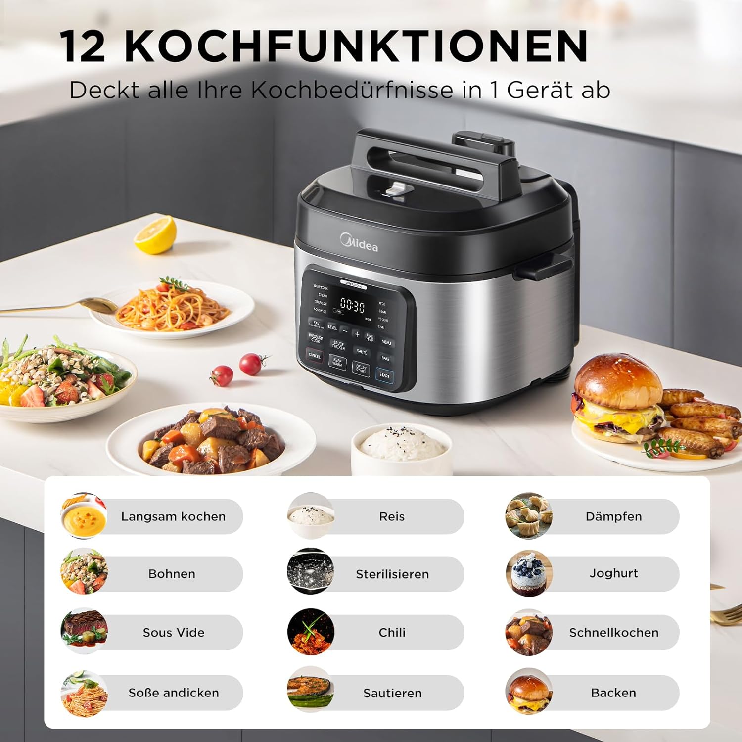 Mултикукър под налягане Midea MPC602SBMK Pressure Cooker 9-in-1 6L - Image 2