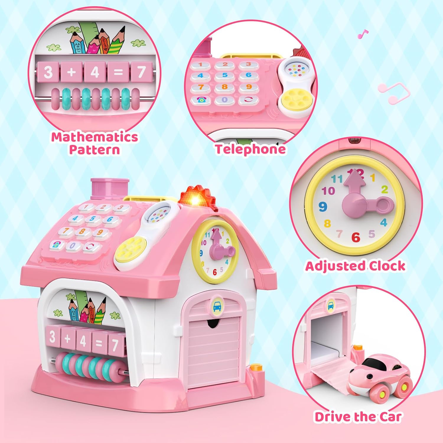 Naxudcoo - Бебешка играчка Многофункционална къща с музика Pink - Image 3