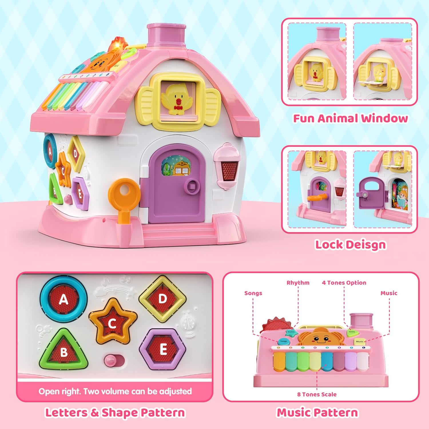 Naxudcoo - Бебешка играчка Многофункционална къща с музика Pink - Image 4