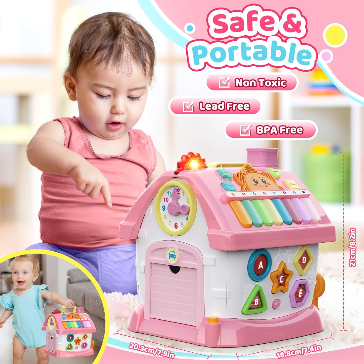 Naxudcoo - Бебешка играчка Многофункционална къща с музика Pink - Image 6