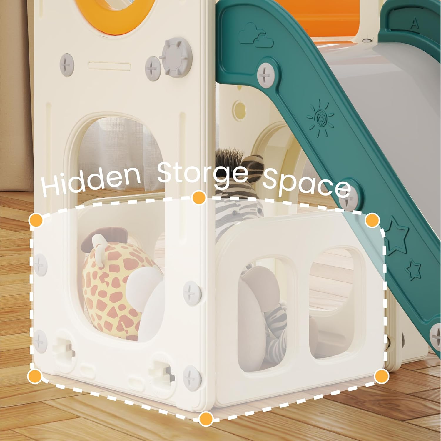 hoopyosms - Детска пързалка с катерушка, баскетболен кош и тунел - Image 7