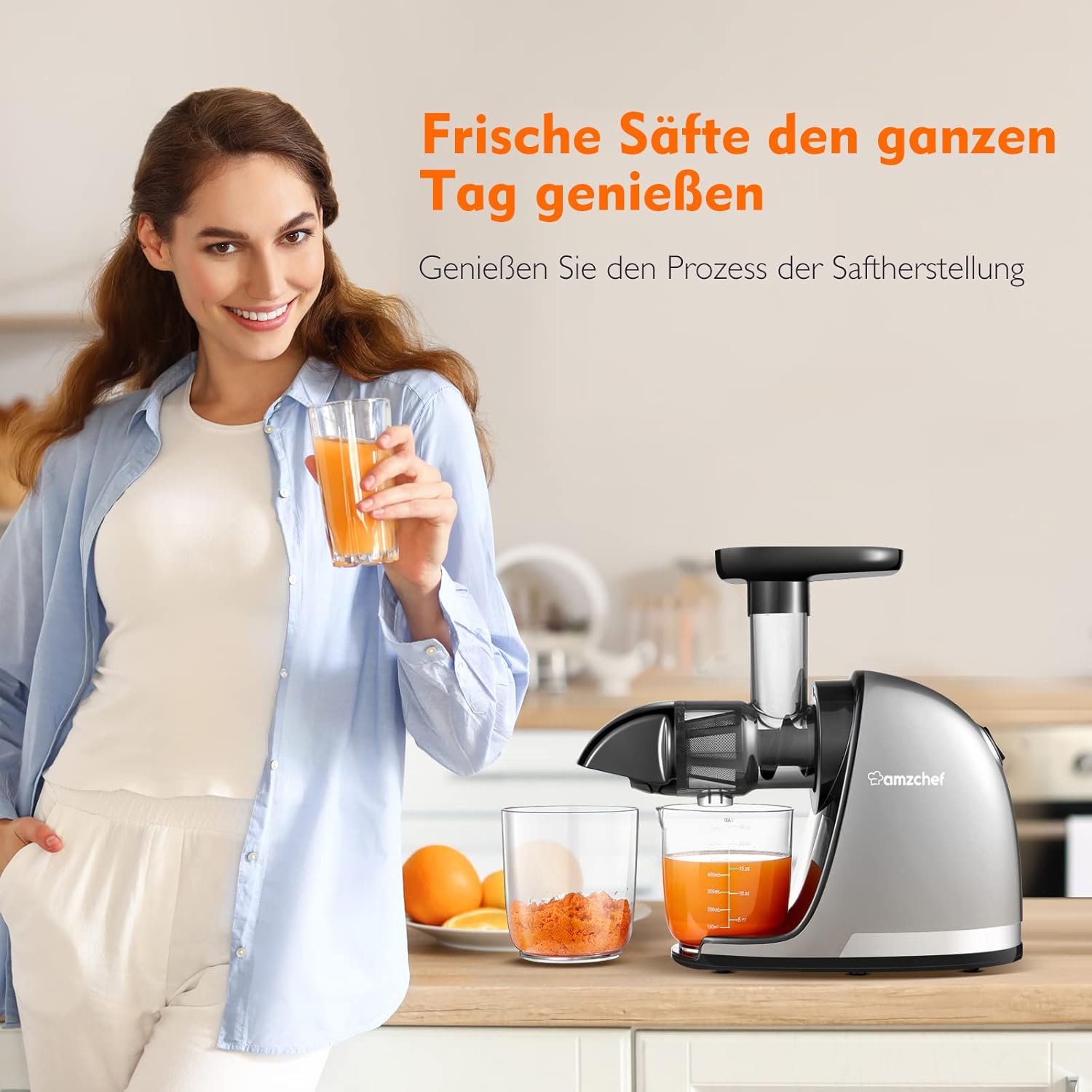 Електрическа сокоизстисквачка AMZCHEF ZM1501 Juice Extractor Silver - Image 2