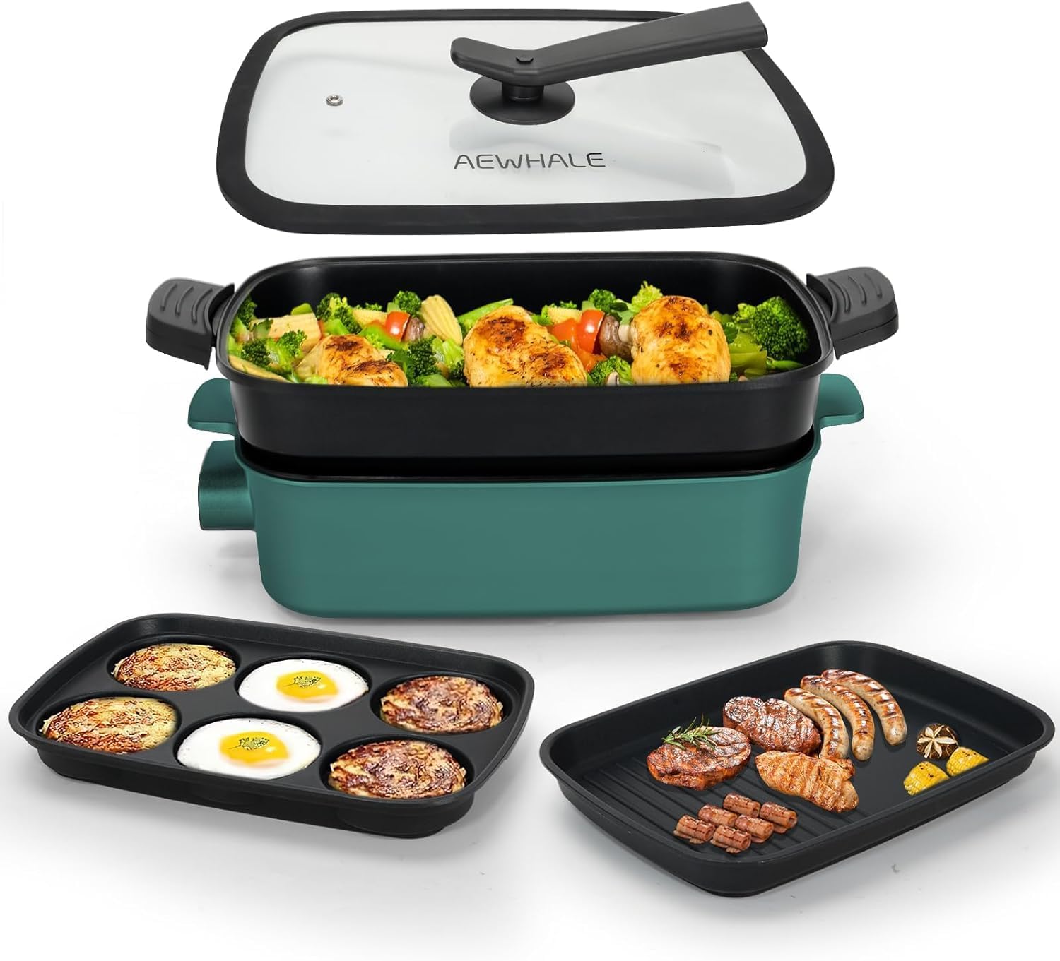 Електрически тиган и грил AEWHALE CY-030 3-in-1 Multifunctional Pan & Grill Green