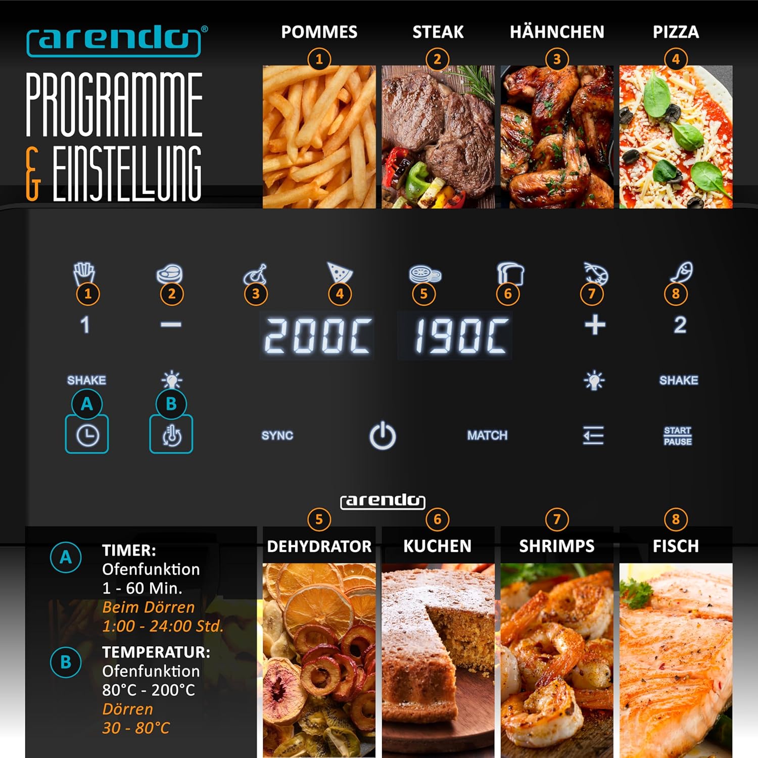 Еър Фрайър Arendo 3D Air Circulation Dual Zone Hot Air Fryer 9L - Image 3