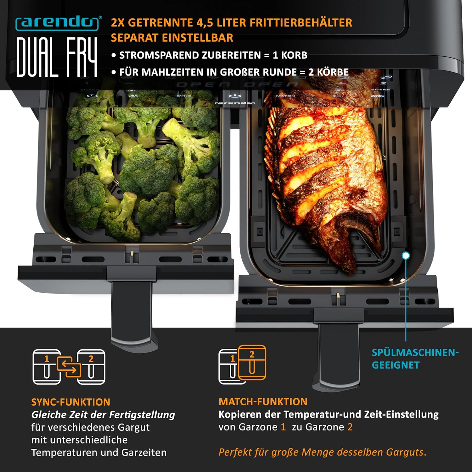 Еър Фрайър Arendo 3D Air Circulation Dual Zone Hot Air Fryer 9L - Image 4