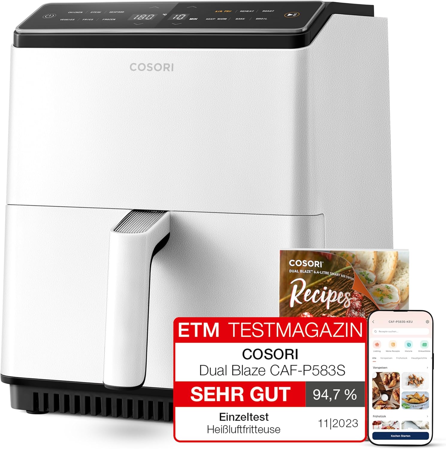 Еър Фрайър Cosori CAF-P583S WiFi Air Fryer 6.4L White