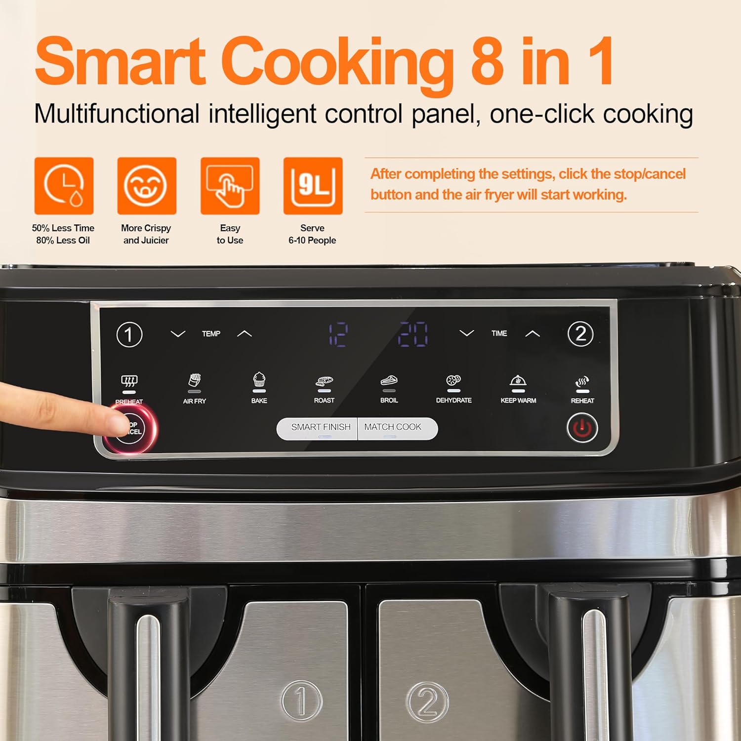 Еър Фрайър Emphsism KDF-5512DT Dual Zone Hot Air Fryer 9L - Image 3