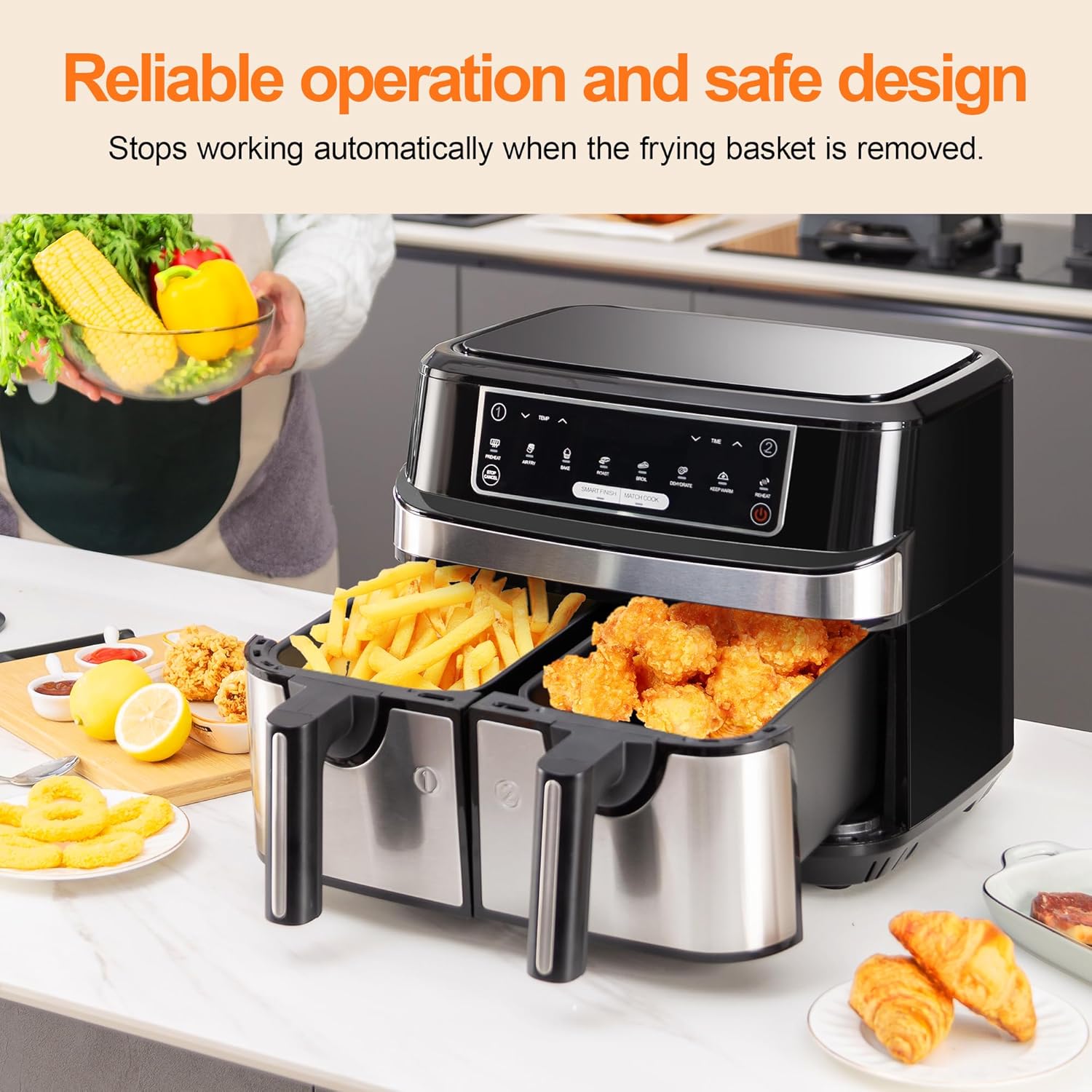 Еър Фрайър Emphsism KDF-5512DT Dual Zone Hot Air Fryer 9L - Image 4