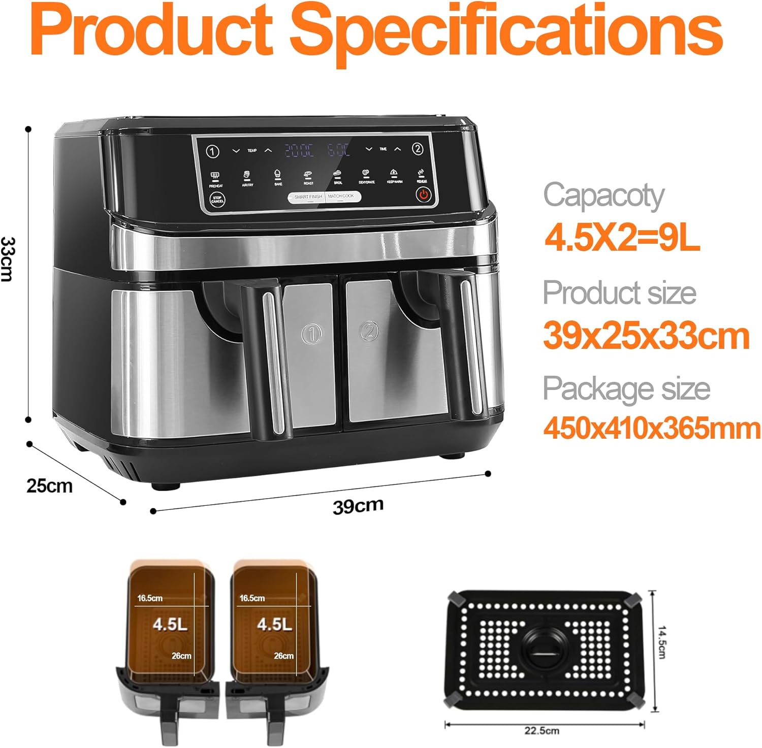 Еър Фрайър Emphsism KDF-5512DT Dual Zone Hot Air Fryer 9L - Image 6