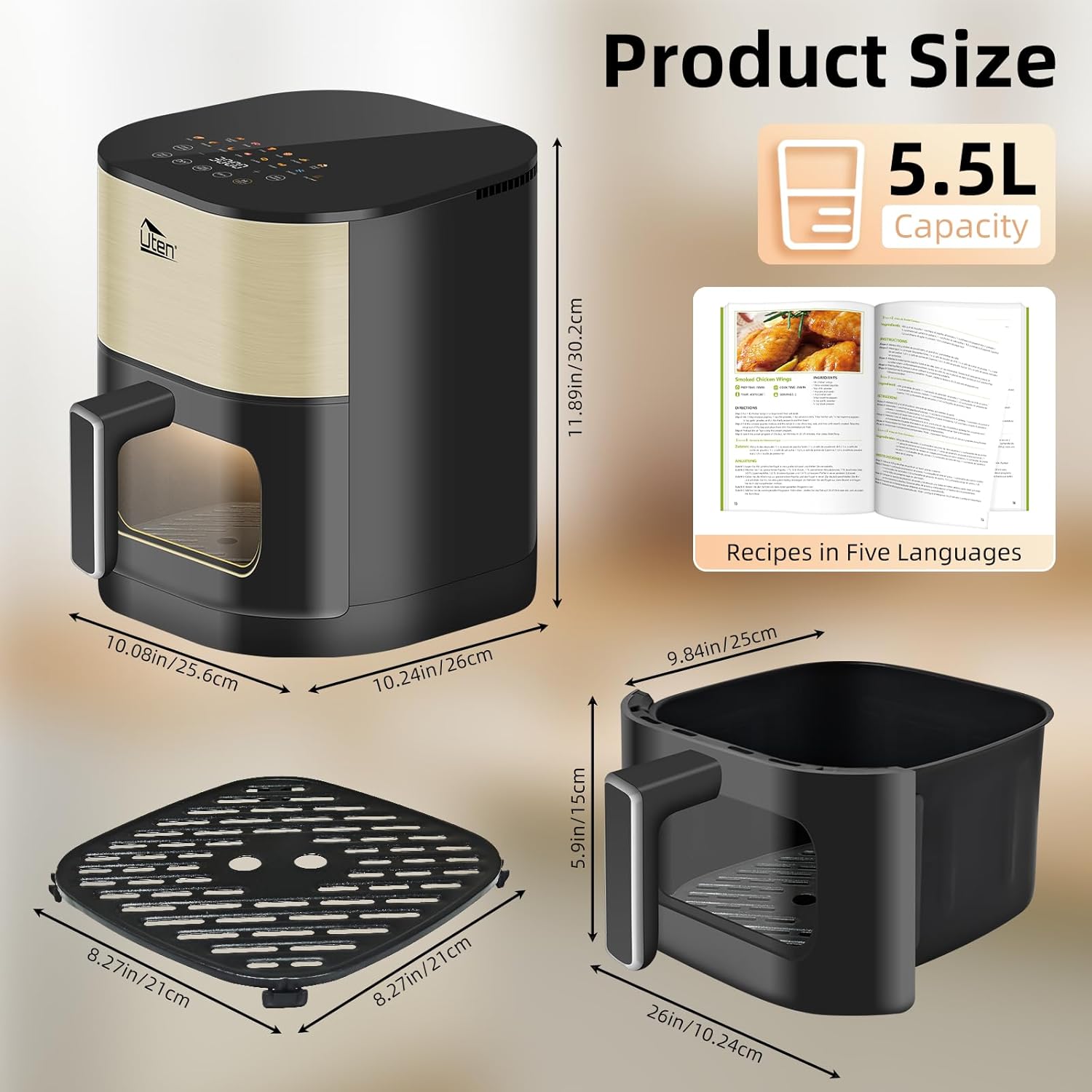 Еър Фрайър Uten E2400 Dual Blaze Hot Air Fryer 5.5L - Image 6