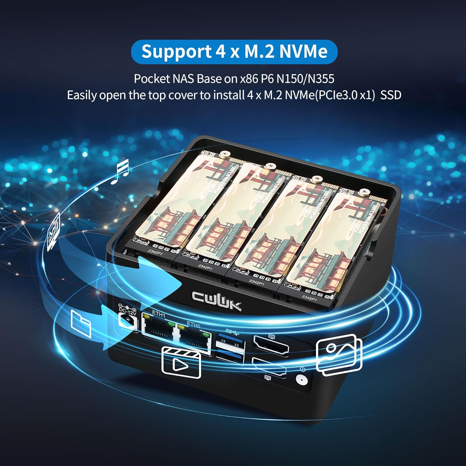 Мини настолен компютър CWWK X86-P6 Mini PC NAS (Без РАМ и Диск) 4 Bay M.2 SSD, Intel N150 - Image 3