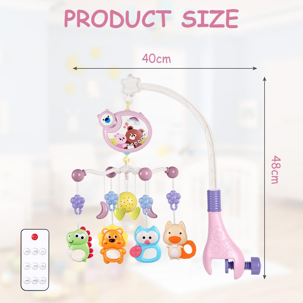 Музикална въртележка за кошара Aolso – 3 в 1 Животни Музика и Светлина Pink - Image 2