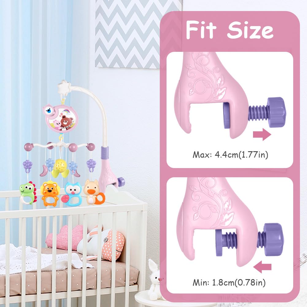 Музикална въртележка за кошара Aolso – 3 в 1 Животни Музика и Светлина Pink - Image 3
