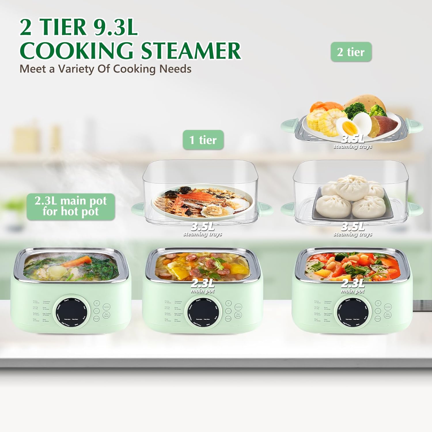 Уред за готвене на пара Skyehomo Electric Steamer PC 1000W 9.3L - Image 3
