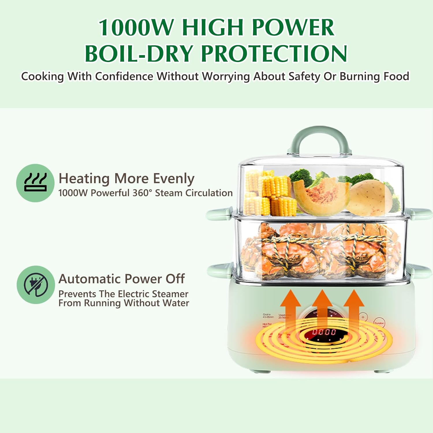 Уред за готвене на пара Skyehomo Electric Steamer PC 1000W 9.3L - Image 4