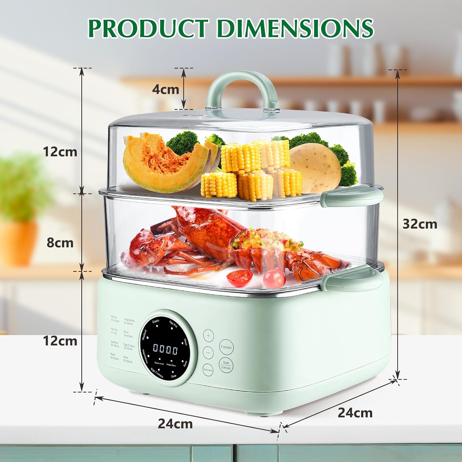 Уред за готвене на пара Skyehomo Electric Steamer PC 1000W 9.3L - Image 9