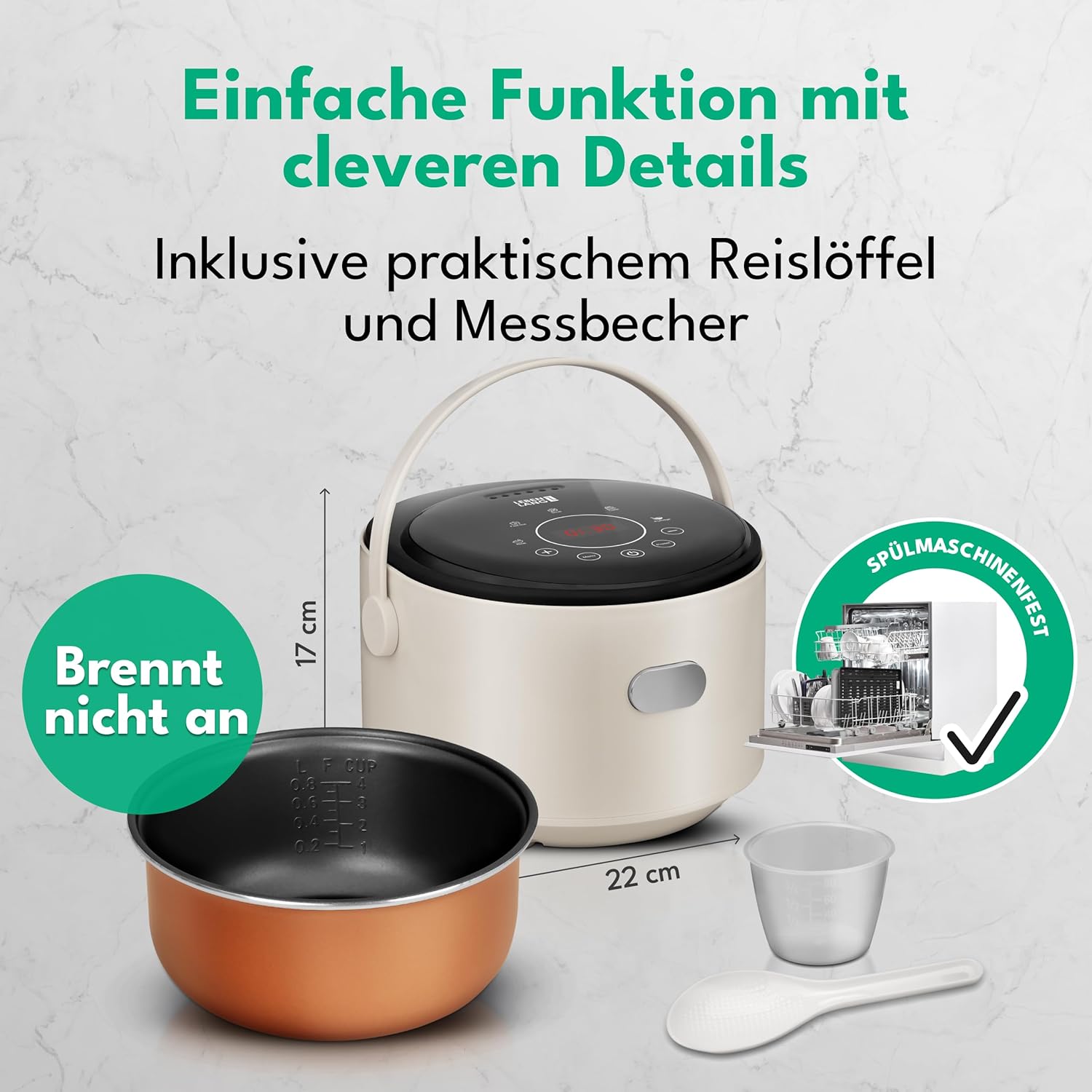 Уред за приготвяне на ориз LEBENLANG Rice Cooker 0.8L Beige - Image 2