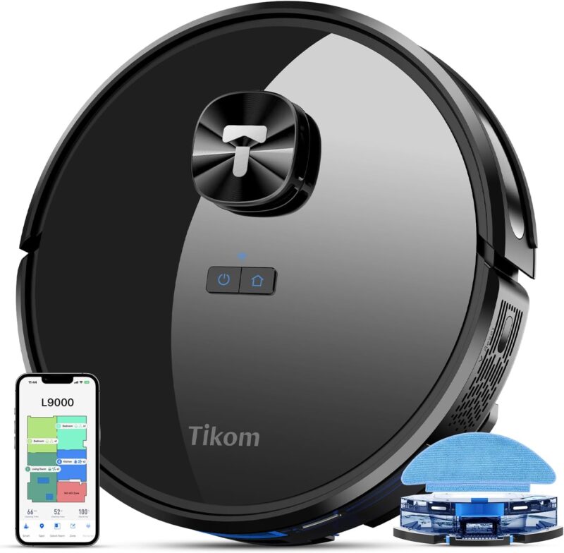 Прахосмукачка робот Tikom L9000 LiDAR Robot Vacuum Cleaner с функция моп Black