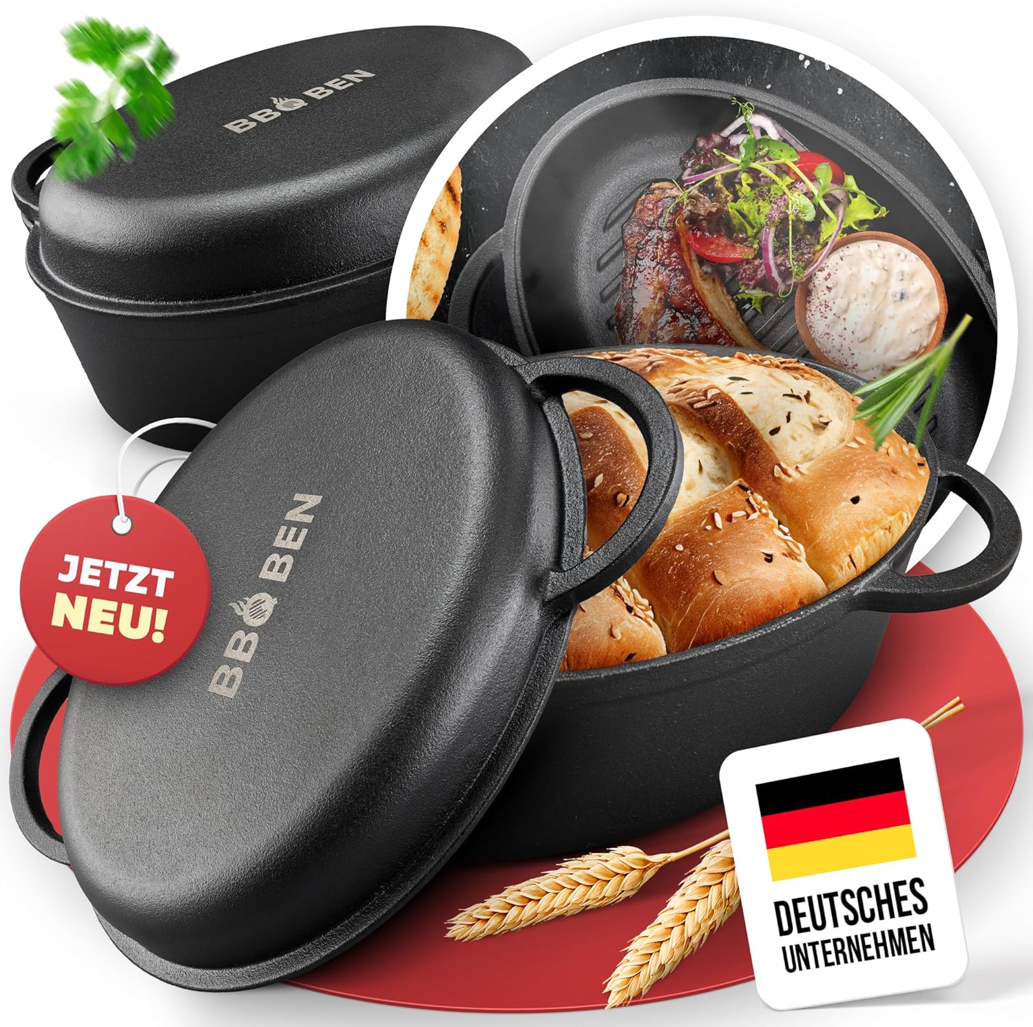 BBQ BEN – Тенджера Dutch oven чугунена 34 см 8L Black