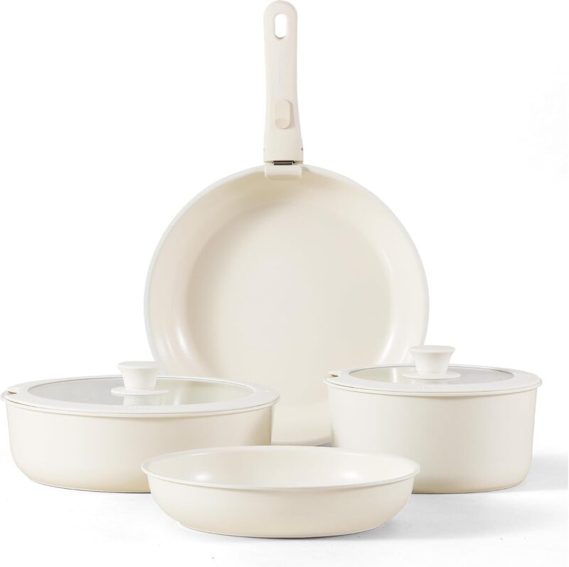 Carote – Комплект от 4 съдове за готвене керамика с подвижна дръжка