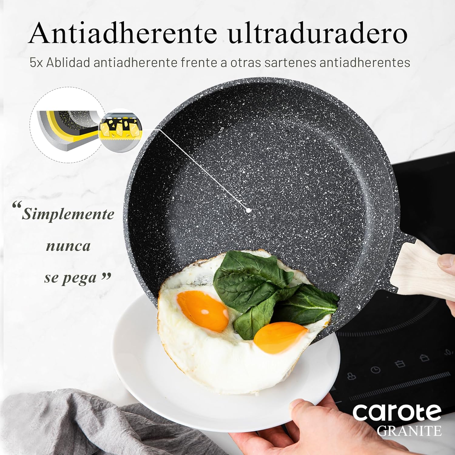 Carote – Комплект от 5 съдове за готвене от алуминий черен гранит - Image 2