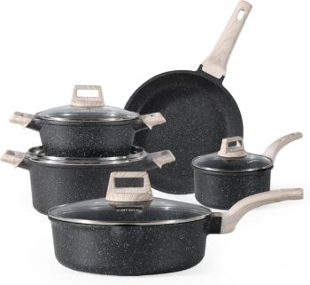 Carote – Комплект от 5 съдове за готвене от алуминий черен гранит