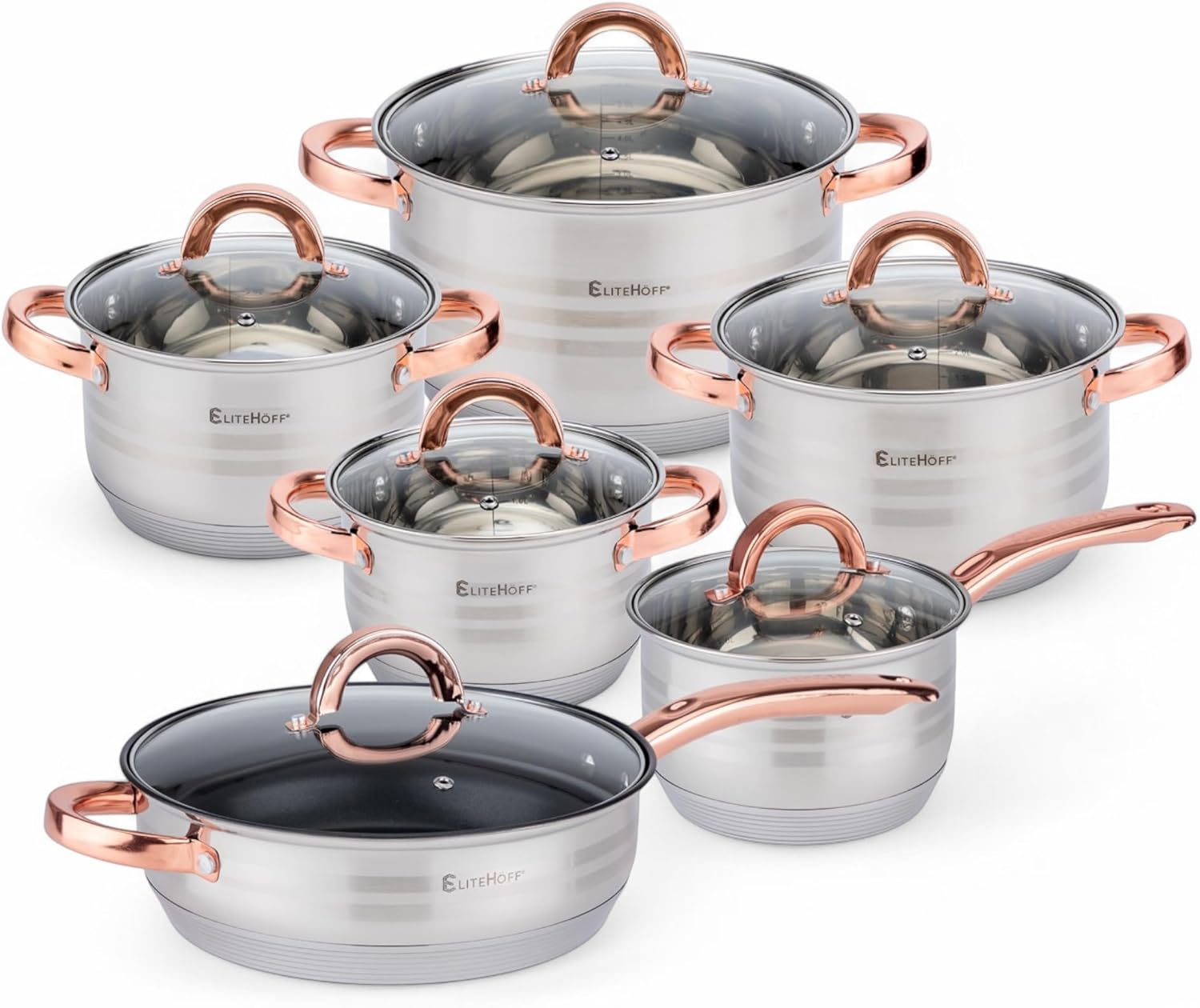 EliteHoff Stainless – Комплект от 6 съдове за готвене неръждаема стомана