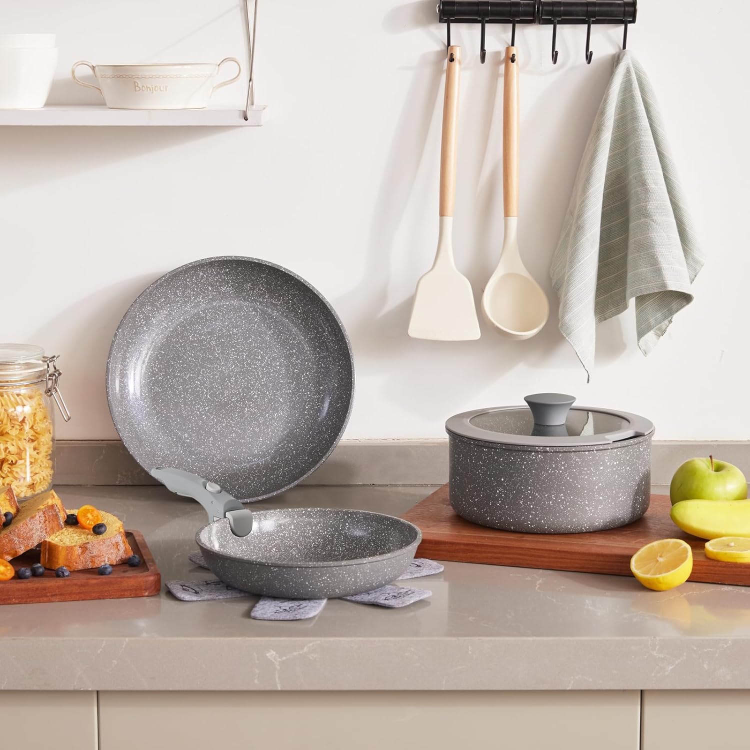 Florosa – Комплект от 3 съдове за готвене с подвижна дръжка Ceramic Grey - Image 2