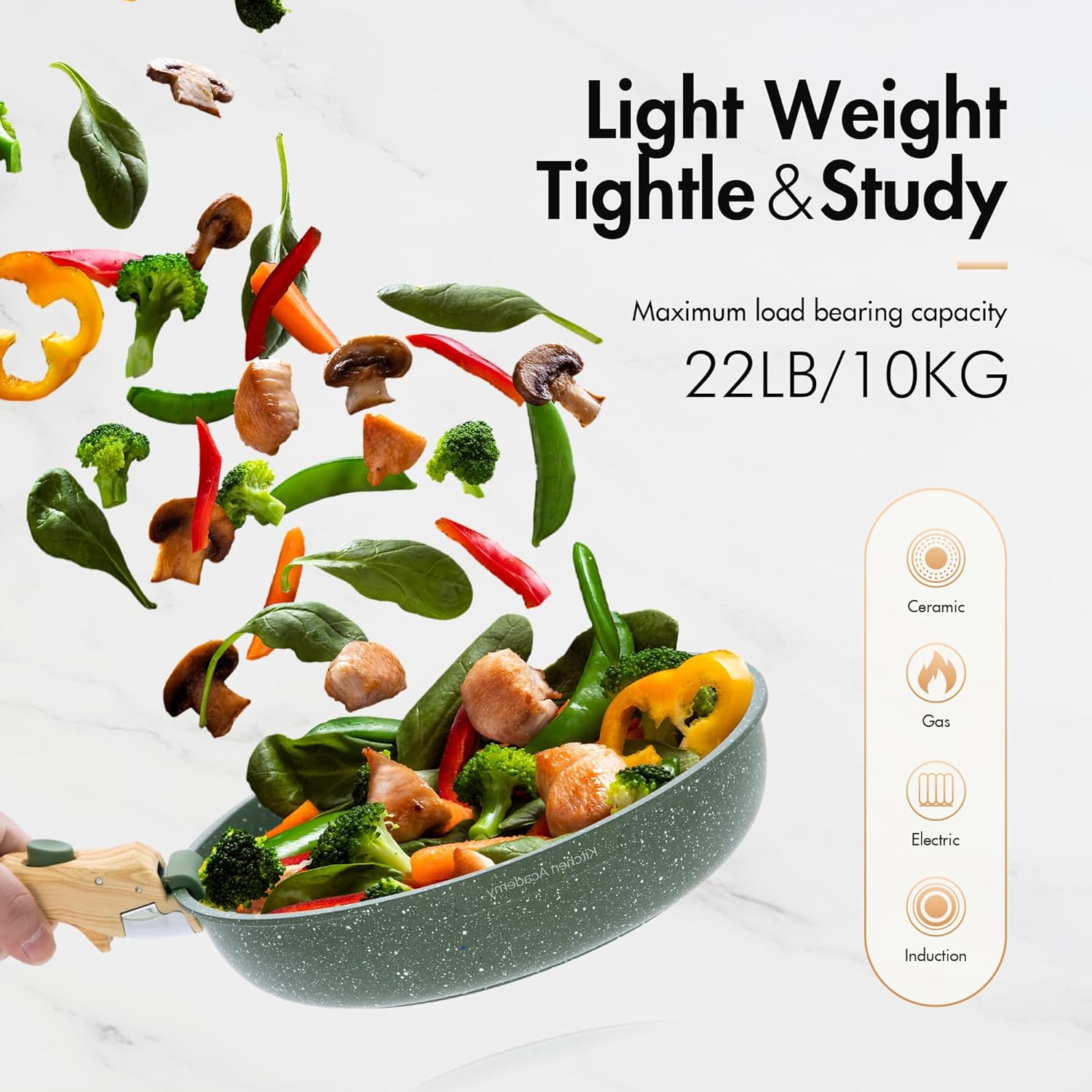 Kitchen Academy - Комплект от 3 тигани с подвижна дръжка Зелен - Image 4