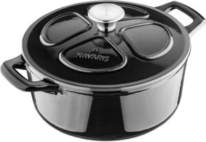 Navaris – Тенджера Dutch oven чугунена с емайлирано покритие 24 см 3.5L Black