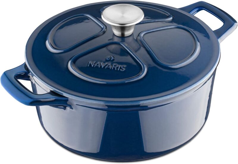 Navaris – Тенджера Dutch oven чугунена с емайлирано покритие 24 см 3.5L Blue