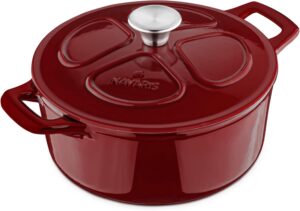 Navaris – Тенджера Dutch oven чугунена с емайлирано покритие 24 см 3.5L Bordo