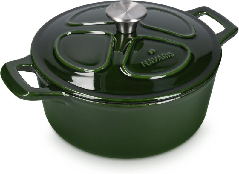 Navaris – Тенджера Dutch oven чугунена с емайлирано покритие 24 см 3.5L Green