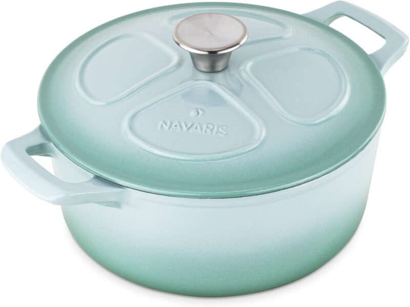 Navaris – Тенджера Dutch oven чугунена с емайлирано покритие 24 см 3.5L Mint Green