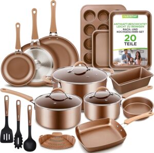 NutriChef Basic – Комплект от 20 съдове за готвене Блестящо злато